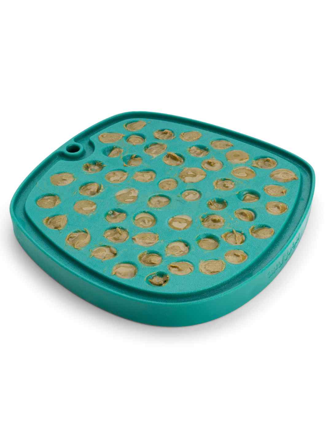 West Paw Feast Lick Mat and Slow Feeder with Green Bubbles Filled with Peanut Butter