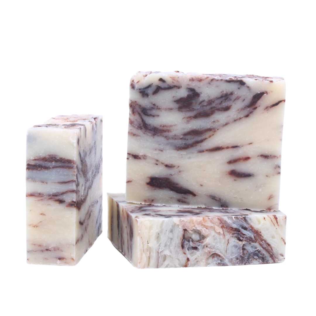 Good Soul Shop's Chocolate Cinnamon Swirl soap is scented with Peppermint and Patchouli essential oils and Chocolate. Certified Vegan, no synthetic fragrance or colorant.