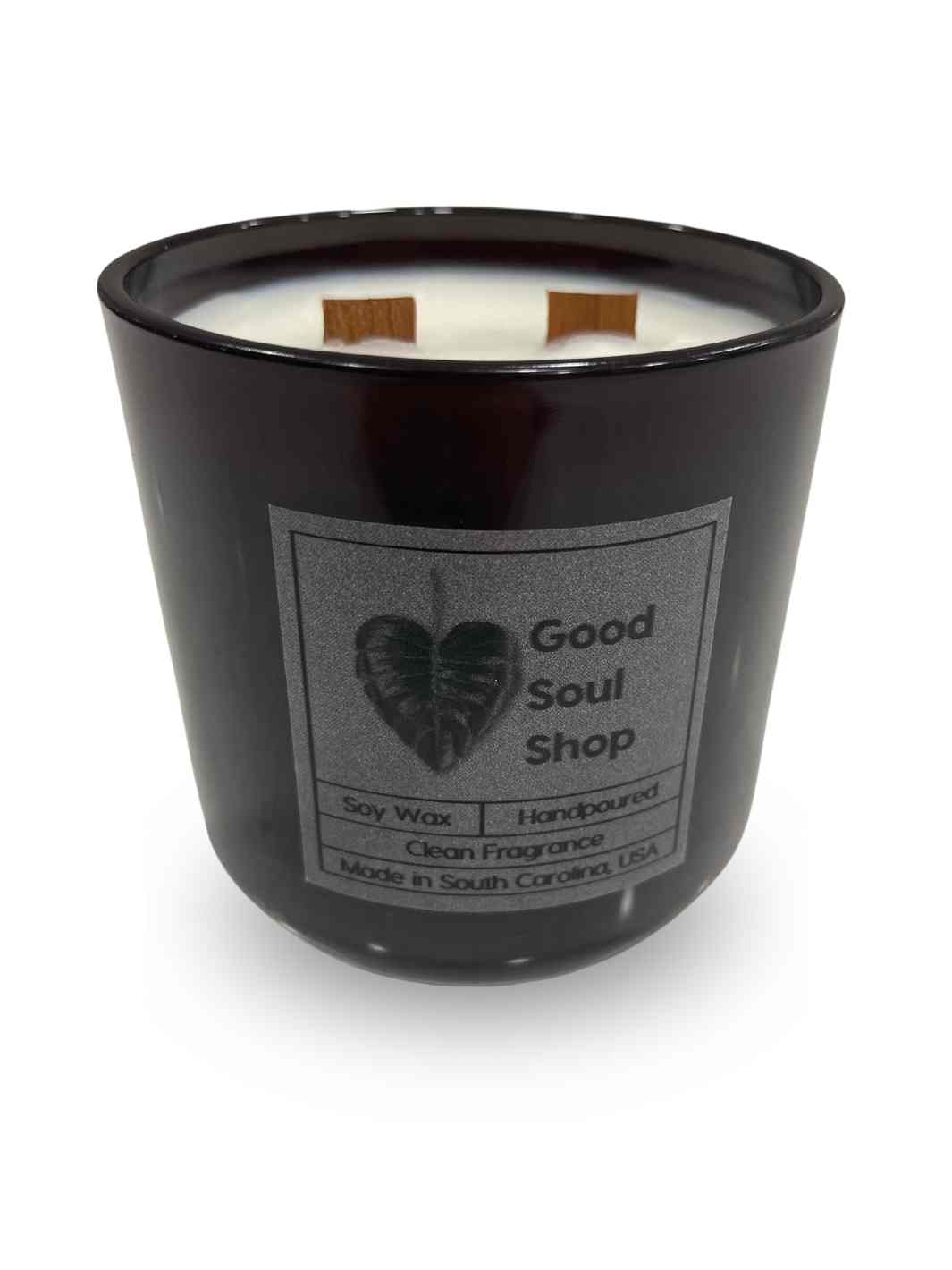Good Soul Shop Double Wood Wick Candle Long Lasting Clean Fragrance Black Glass