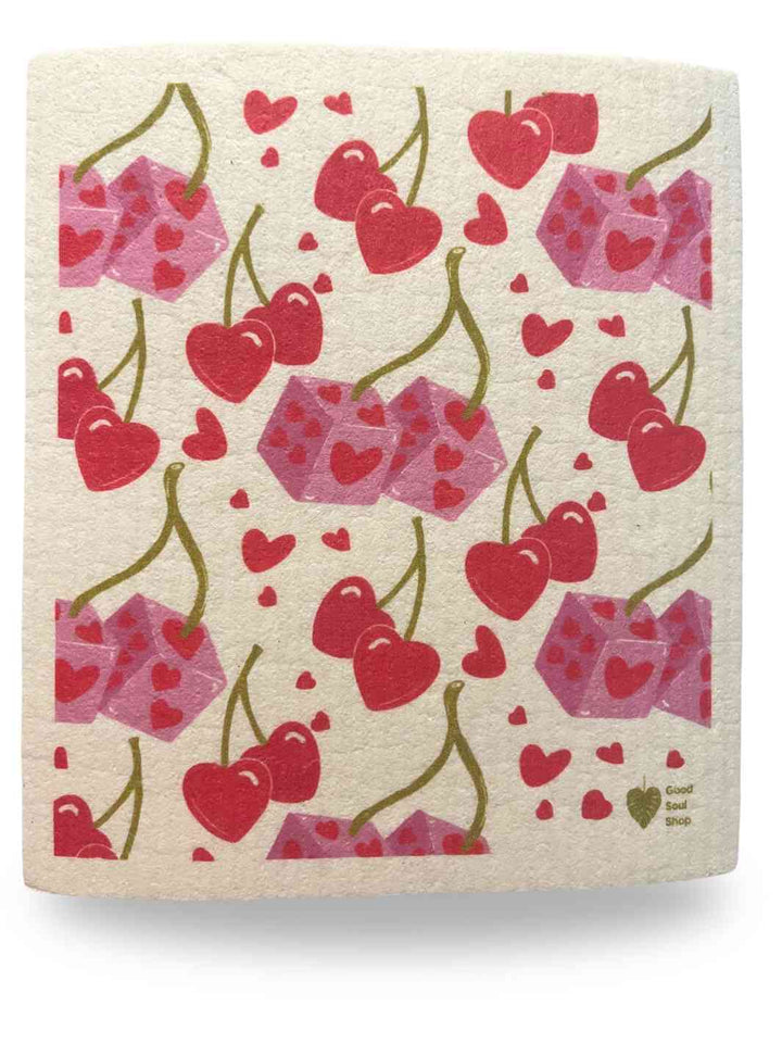 Good Soul Shop Set of Twelve Swedish Dishcloths Reusable Paper Towels Cherries and Love