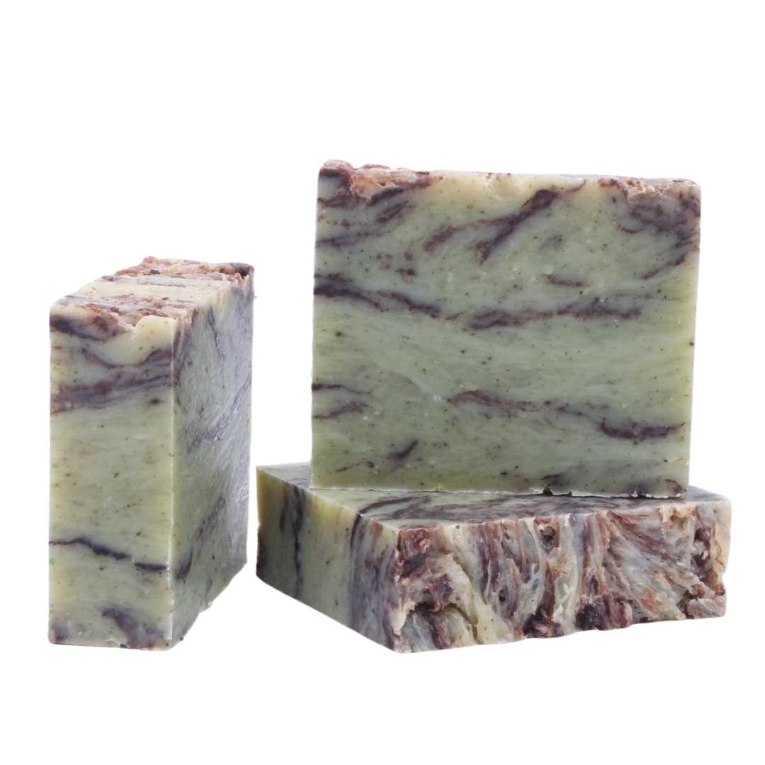 Good Soul Shop cocoa mint swirl soap with peppermint and spearmint essential oils, cocoa and Spirulina powder. No synthetic fragrance or colorants
