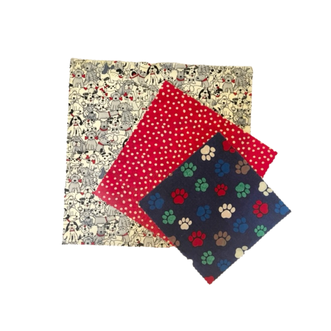 Beeswax Wrap Set of 3 - Dogs and Red Polka Dots