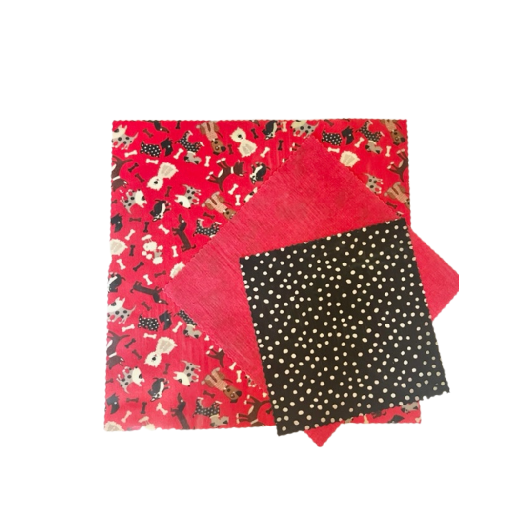 Beeswax Wrap Set of 3 - Dogs and Black Polka Dots