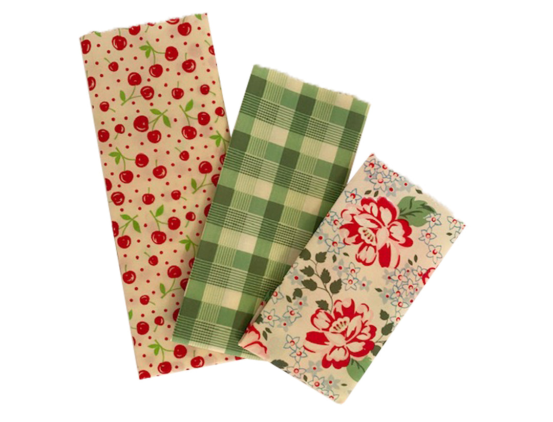 Beeswax Wrap Set of 3 - Cherries, Green Plaid, Floral - Good Soul Shop