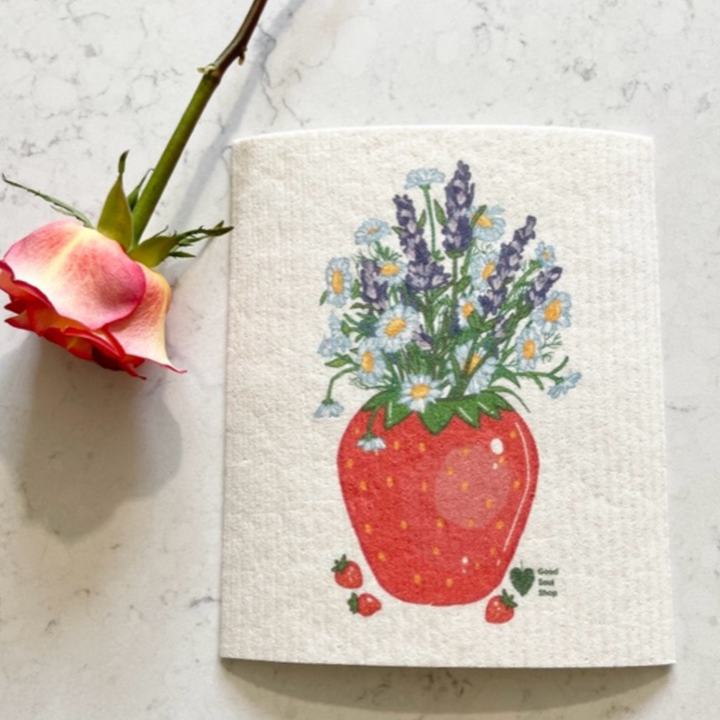 Strawberries + Daisies + Lavender Swedish Dish Cloth